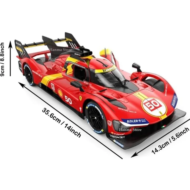 Rastar Ferrari 499P Hypercar RC Car # 50 24H Le Mans Champion 1:14 Racing LED Lights Open The Doors Rubber Tires Car Toys