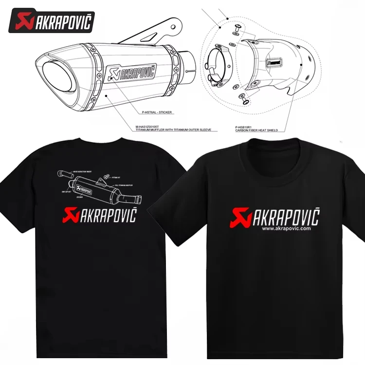 Scorpion Akrapovic 배기 파이프, 미드 테일 풀 섹션 M4 오토바이 수정 오토바이, 남성용 반팔 티셔츠, 여름