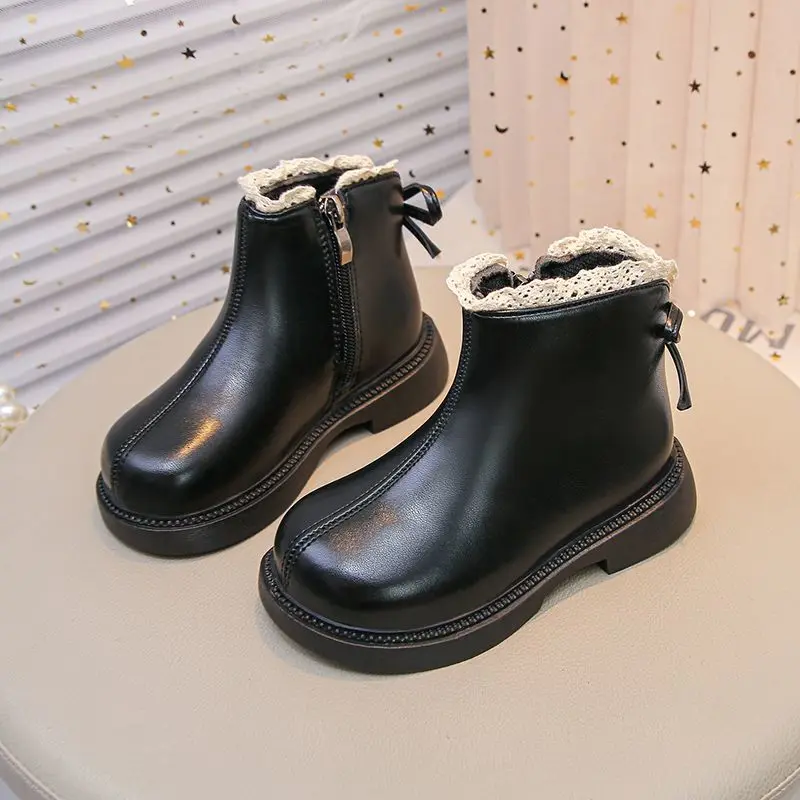 

2026 New Autumn Winter Girls Leather Boots Children's Cotton Single Boots Princess Style Fashion Boots for Kids