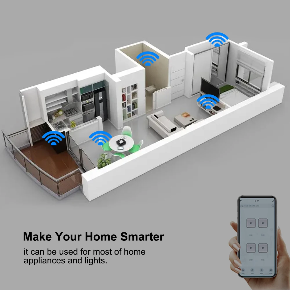 Imagem -02 - Tuya 4ch Wifi Interruptor de Controle Remoto Inteligente Luz do Motor Módulo de Automação Residencial 732v 12v 24v 220v Disjuntores Alexa