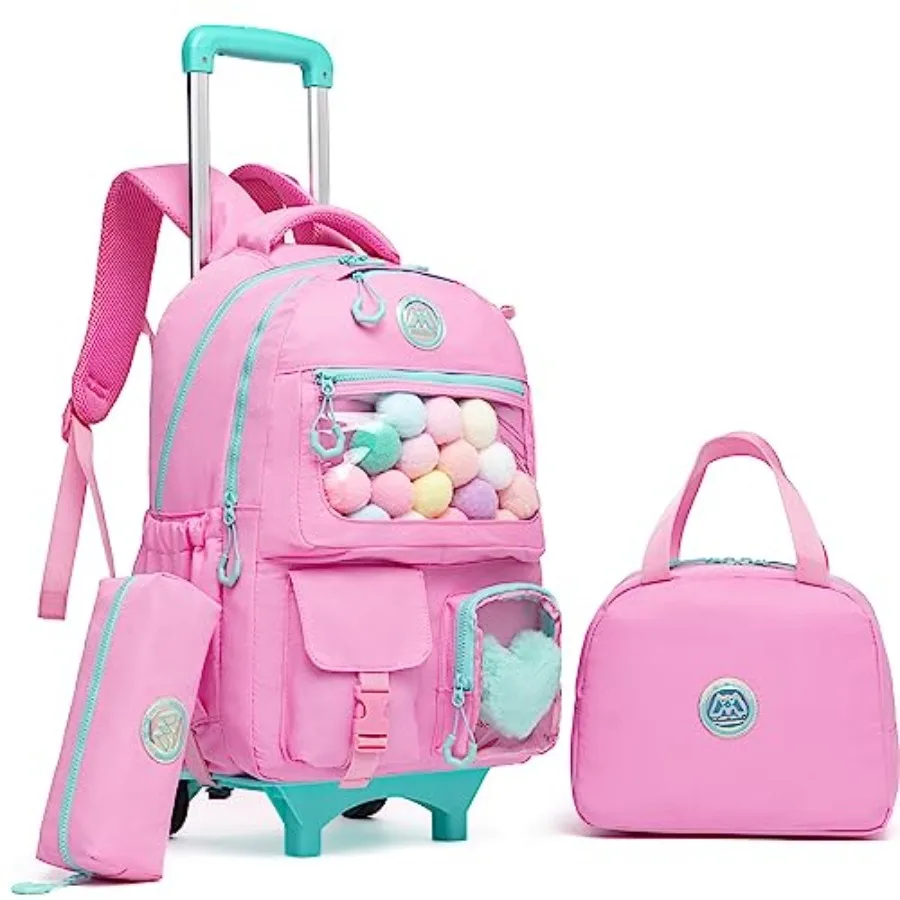 

Rolling Backpack for Girls Backpack with Wheels Backpacks for Elementary with Lunch Box Pencil Case Trolley Luggage