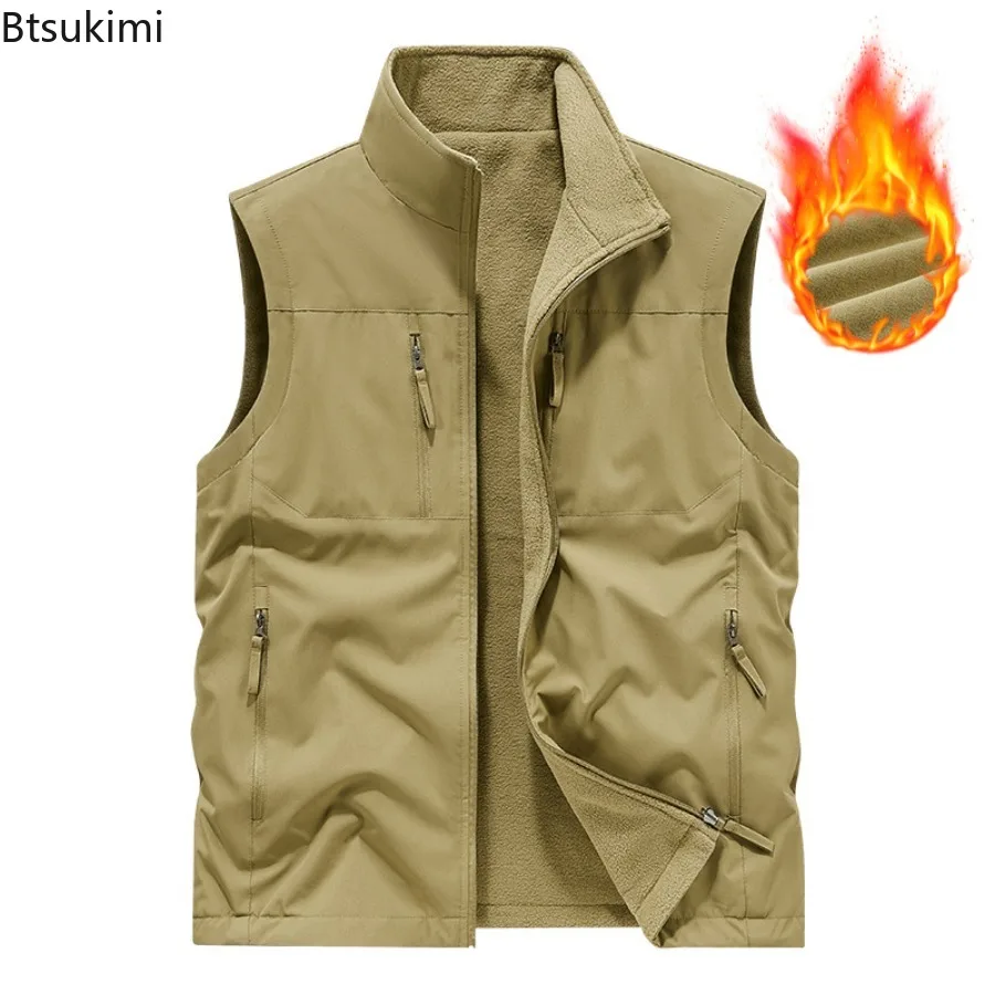 Double-sides Wear Waistcoats Men's Autumn Winter Stand Collar Fleece Sleeveless Jackets Windproof Warm Men Outdoor Casual Vests