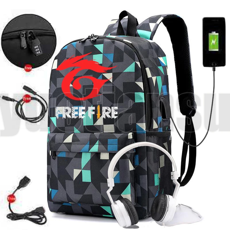 Game Free Fire Garena Roupa Angelical USB Charging Backpack Women Travel Bags School Bags for Teenage Girls High Quality Bookbag