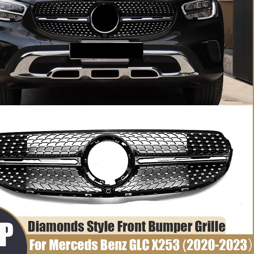 Black Diamonds Style Front Bumper Grille Radiator Grill For Mercedes Benz GLC-Class SUV X253 2020-2023 GLC300 Racing Gril