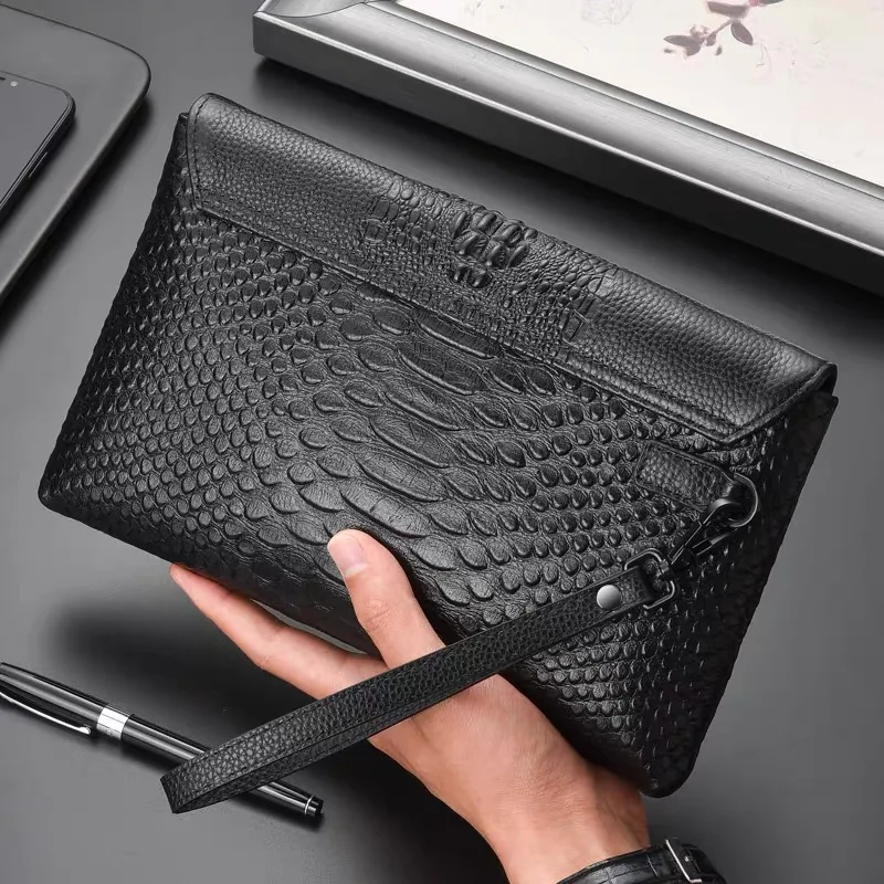 Luxury Crocodile Pattern Men Clutch Bags Brand Designer Business Bag iPad Handbags Fashion Soft Leather Envelope Bag Male Wallet