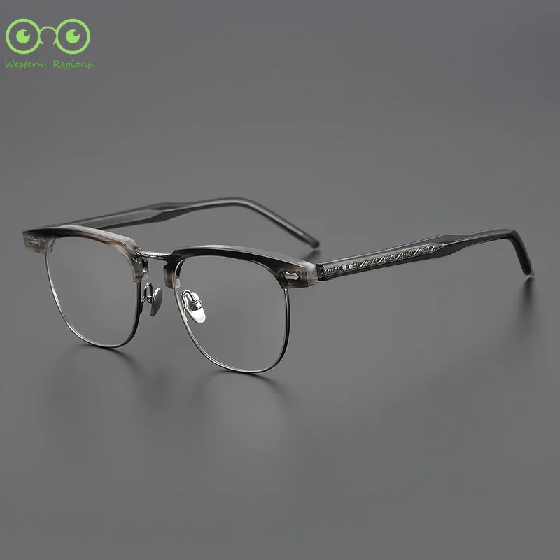 다재다능한 비즈니스맨 블랙 수제 아세트산 순수 티타늄 사각 프레임 문학 안경테 남녀 트렌디