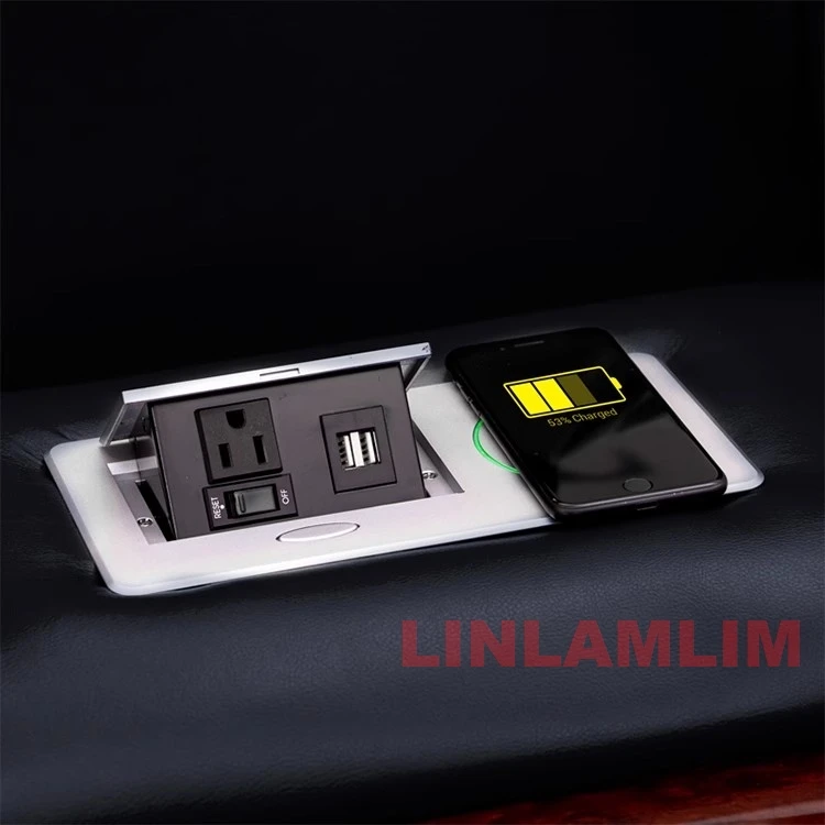 أريكة استلقاء فاخرة بمحركات مزدوجة مع إضاءة LED، USB، تخزين مخفي، طاولة وصينية قابلة للطي - أريكة كرسي بثلاثة مقاعد