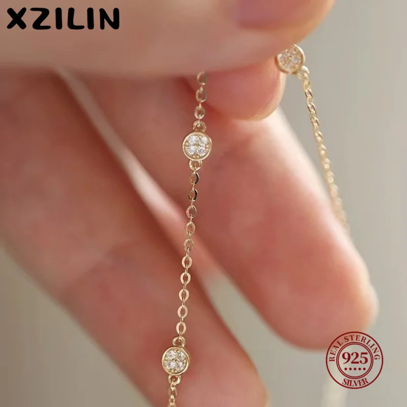 

XZiLin S925 Sterling Silver 14k Gold Plated Bracelet INS Zircon Disc Light Luxury Bracelet for Women Jewelry
