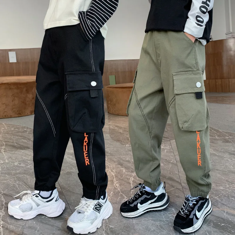 

New Boys Trousers Joggers Cargo Pants Teen Kids Casual Baggy Cotton Sweatpants Sports Multi-Pocket Streetwear 5-14 Years Clothes