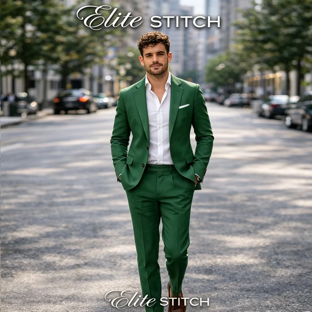 

Зеленый льняной свадебный костюм-смокинг slim fit, 2 предмета, летний мужской костюм, пиджак и брюки для церемоний на открытом воздухе, мужская одежда