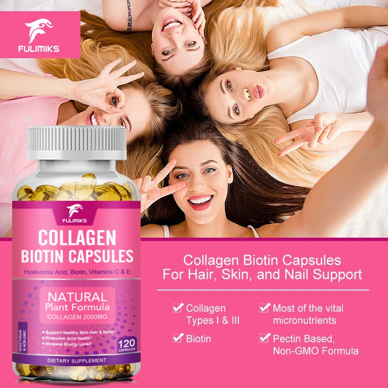 Collagen 2000mg with Biotin 2500mcg Protein 3g Hyaluronic Acid Vitamin C Healthy Formula Dietary Supplement Gluten Free