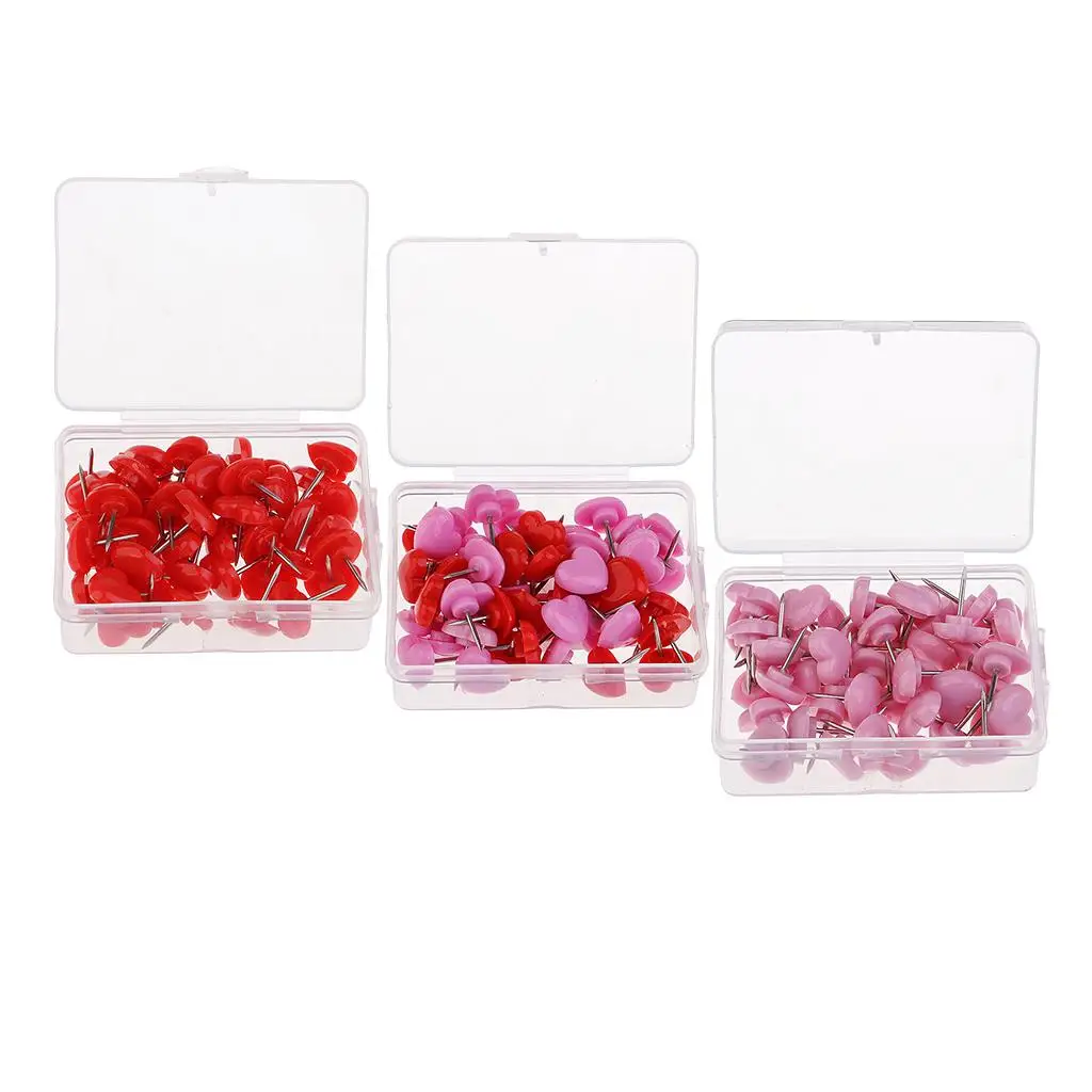 Metal Drawing Pins with Box Heart Shape Office Push Pins School Supplies for Photos and Memo Boards view 6