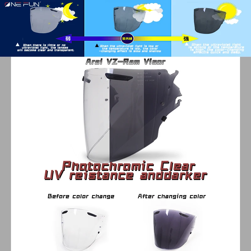 Photochromic Motorcycle lens for VZ RAM 3/4 Replacement half Helmet Photochromic Visor,Multiple color options for arai
