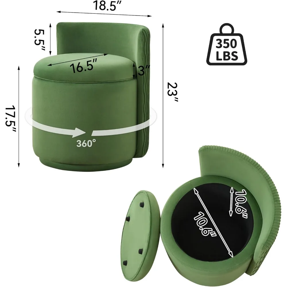 كرسي فانيتي مع مساحة تخزين، 360 ° كرسي مكياج دوار مع ظهر مموج، بدون تجميع مقعد صغير لغرفة النوم والخلع الملابس #2