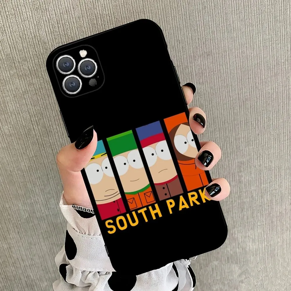 Cartoon S-South P-Park Phone Case For iPhone 15,14,13,12,11,Plus,Pro Max,XS,X,XR,SE,Mini,8,7 Soft Silicone Black Cover