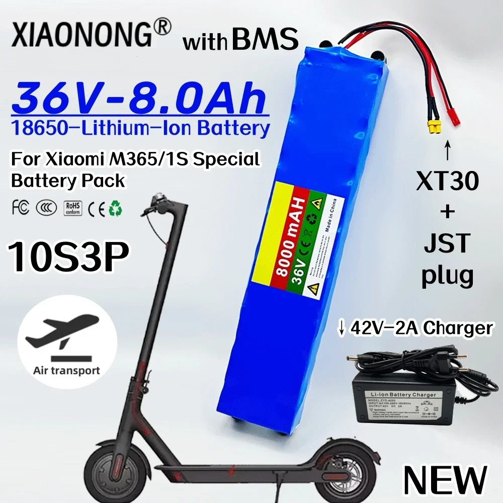 New 10S3P 36V 8000mAh Electric Scooter Battery Pack 18650 Lithium For Xiaomi M365/1S Special Battery Pack+ 42V 2A Charger