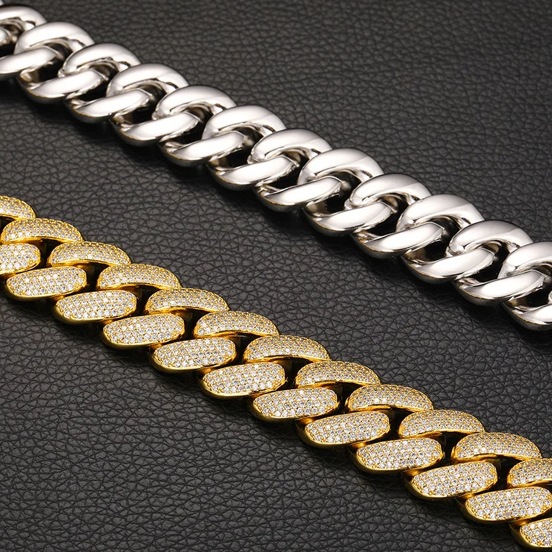 20mm Big Heavy 4 Rows CZ Stone Paved Bing Iced Out Solid Round Cuban Miami Link Chain Necklaces for Men Hip Hop Rapper Jewelry