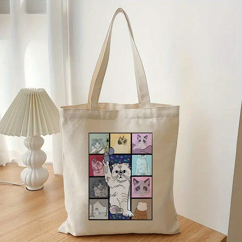 The Eras Tour Cat Version Pattern Tote Bag, Taylor Tote Bag,  Shoulder Bag, Canvas Bag, Christmas Birthday Gift