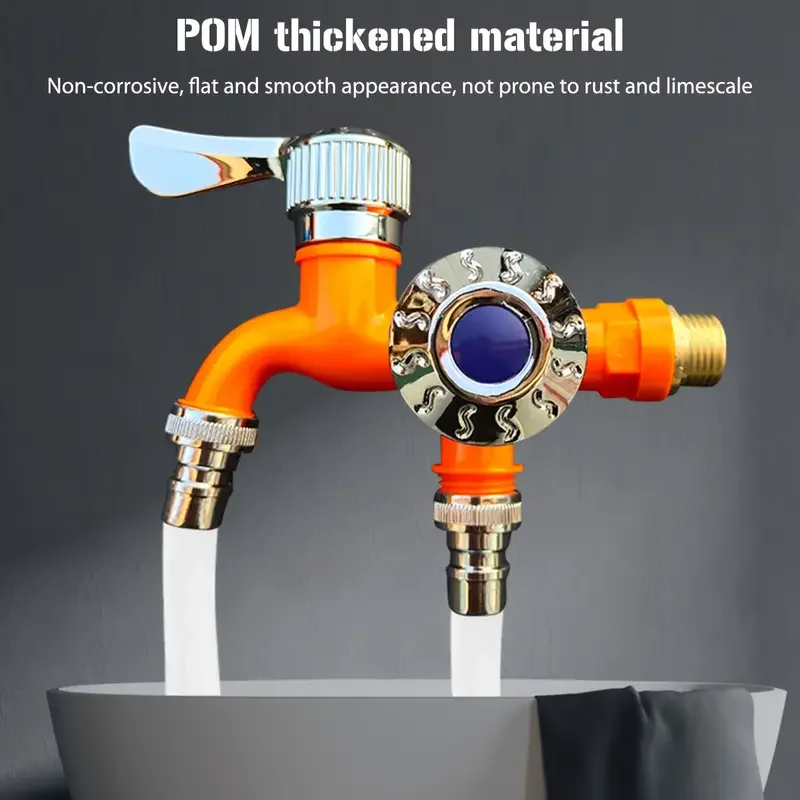 Multifunctional Plastic Washing Machine Faucet with One Inlet and Two Outlets, Quick Open Design for Balcony, Bathroom,  Mop Use