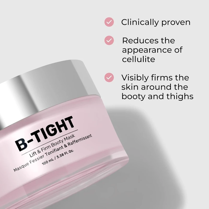 مستحلب الدهون غير القابل للغسل من B-TIGHT غني بحمض الهيالورونيك ويشد بعناية بشرة الأرداف بشكل كبير