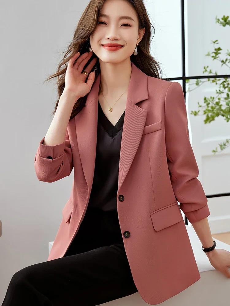 Fashion Women Suit Blazer 1 Piece Coat Pink Coffee Black Female Long Sleeve Single Breasted Loose Ladies Jacket Spring Coat