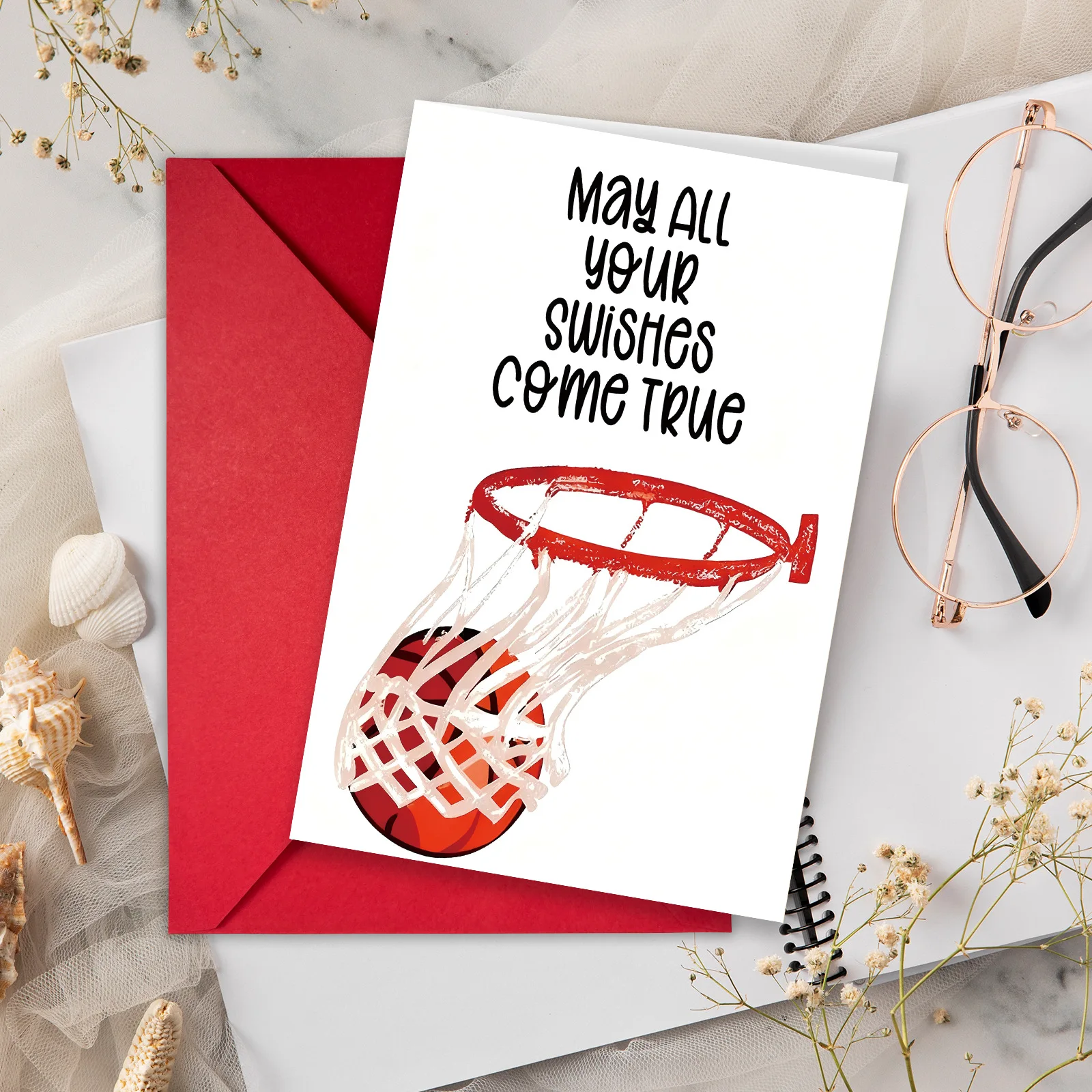 1 inspirierende Grußkarte mit Basketball-Motiv und Umschlag, Geschenk für Freunde, Grußkarte mit Segensbotschaft