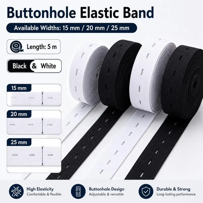 Gewebtes Knopfloch-Gummiband, Stretchband, 5 Meter Knopfloch-Gummiband, DIY Nähzubehör für Kleidung – Detail 4