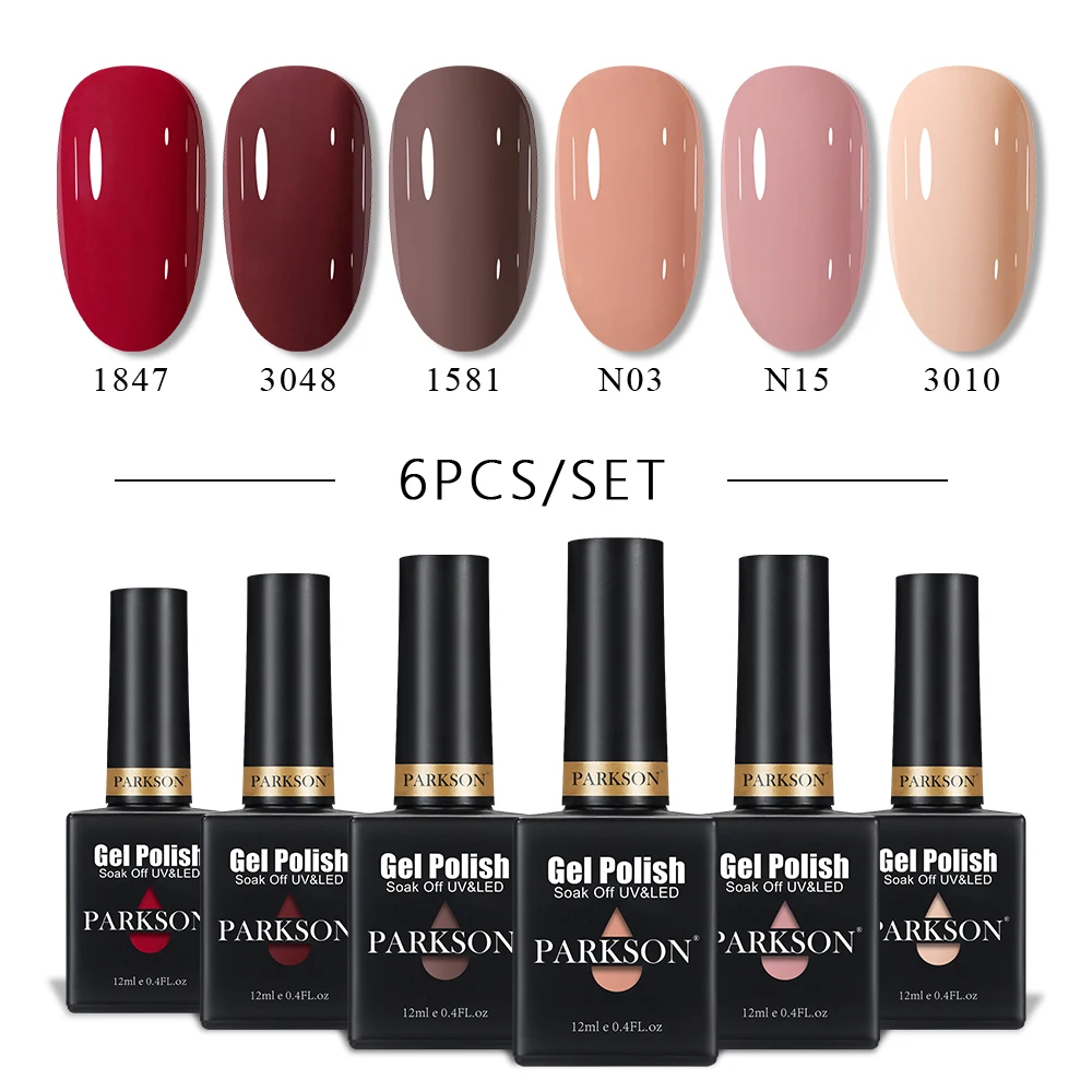 PARKSON 6 teile/los Gel Polnischen Set Semi-permanent Nagellack Hybrid Lacke Top Basis Mantel Nägel Kunst Kit Soak Off UV Lampe Serie