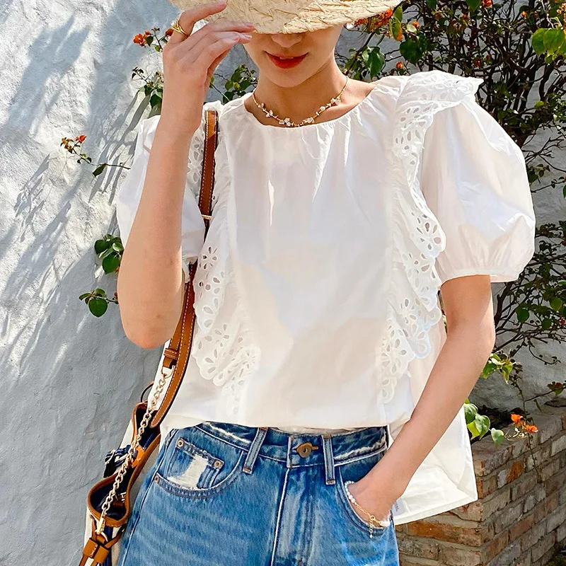 

Spring and New Style White French Women's Short Sleeve South Korea European Products Women's Clothes Shirt Women's Summer Elega