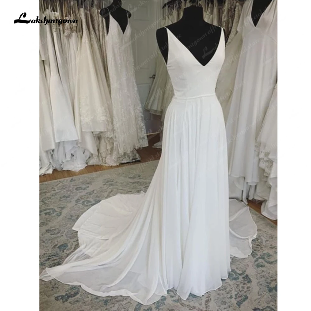 Lakshmigown chiffon uma linha vestido de casamento praia verão 2023 abito sposa donna elegante nupcial boho vestidos renda corpete