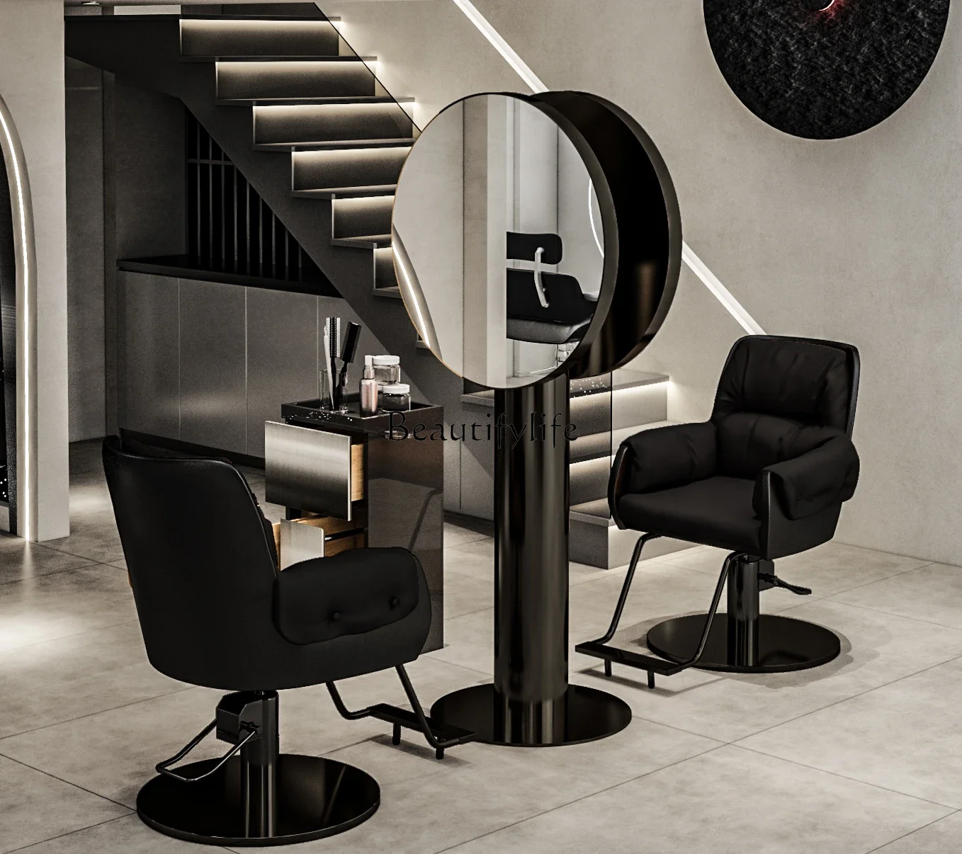 

FG17Barber Shop Dressing Table for Hair Salon Hot Dyeing Area Mirror Double-Sided Floor Mirror High-End