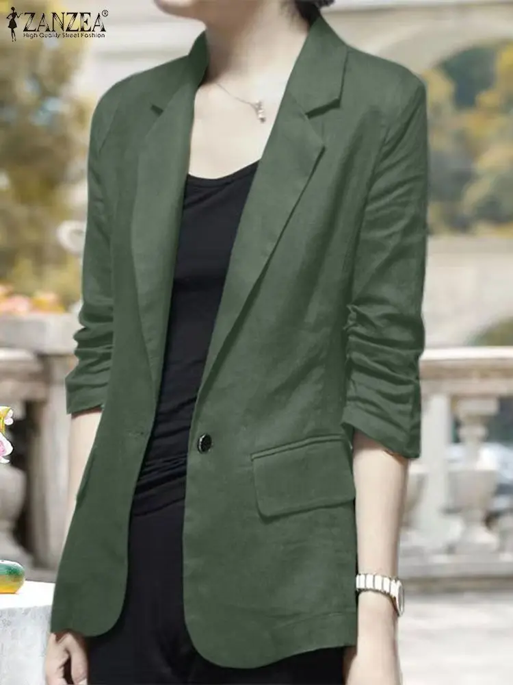 Zanzea freizeit pendeln blazer übertrifft frauen koreanische mode elegant herbst 2024 lässig blazer geraffte 3/4 ärmel feste anzug mäntel