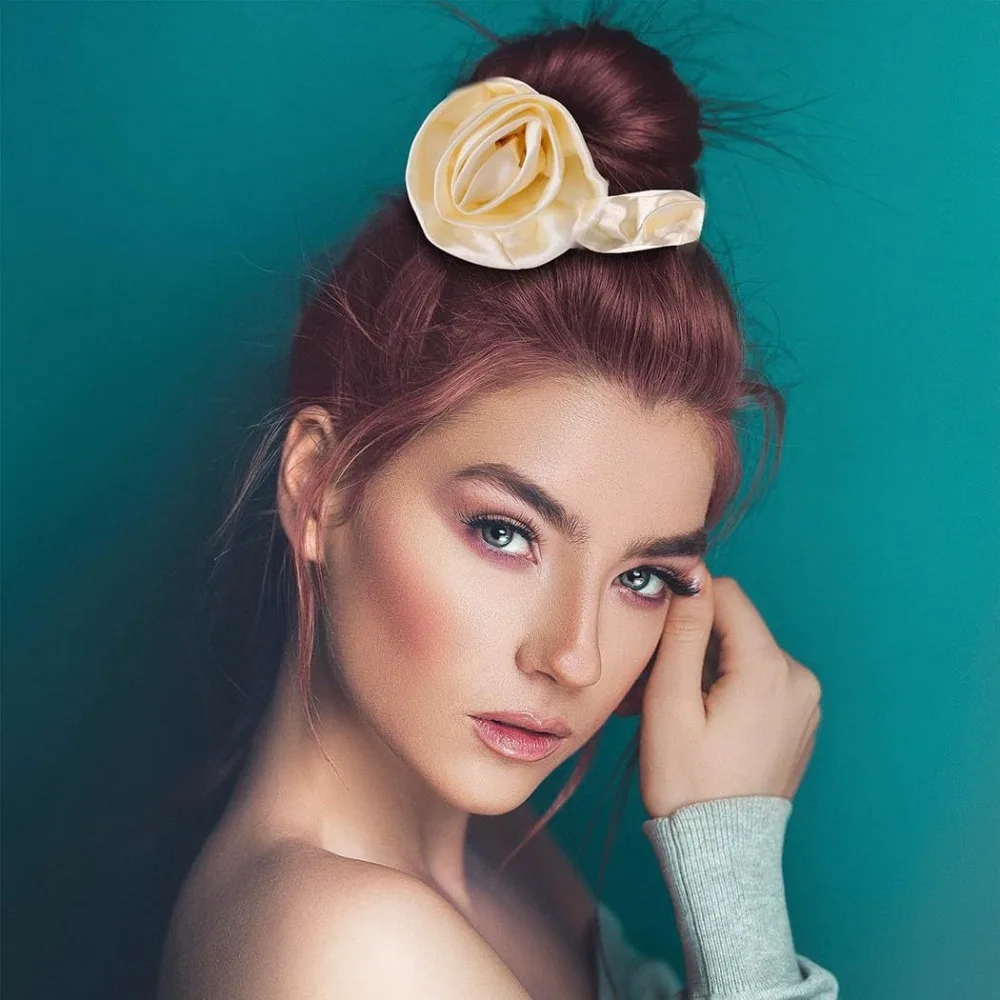 

Elastic Korean Hair Bands Satin Material Rubber Band Big Flower Scrunchies Flower Design Charms Satin Hair Rope Casual Wear