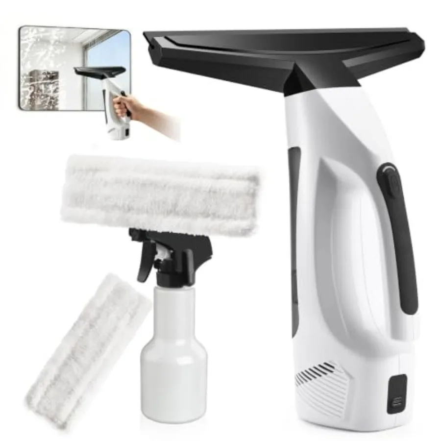 Cordless electric window vacuum squeegee for shower doors, mirrors, car and windows; ABS plastic body in black; 2200Pa suction,