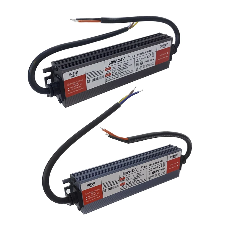 

60W Driver AC110V 220V To DC12V 5A 24V 2.5A IP67 Waterproof Lighting Transformers Outdoor 12V Power Supply For Led Strip Bar