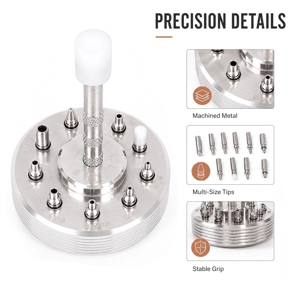 Stainless Steel Watch Hand Presser Tool with 9 Tips for Effective Hand Fitting on Standard and for slimline Watch Movements