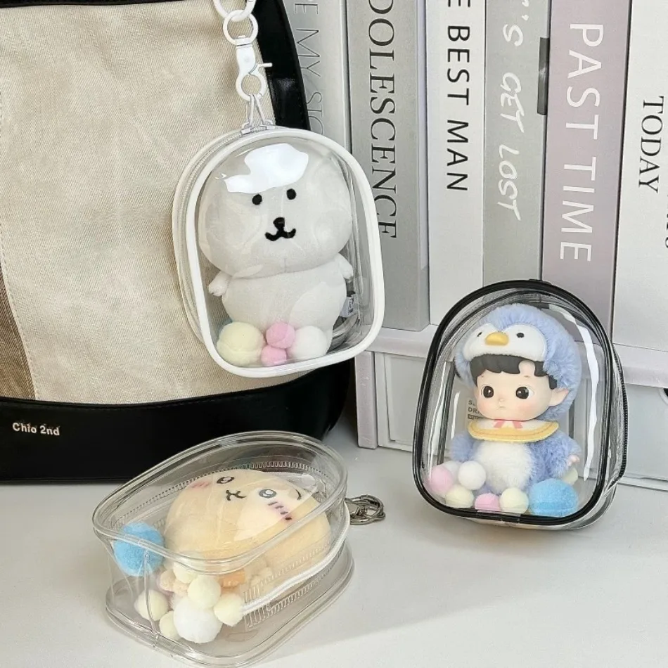 Transparente, verdickte Baumwoll-Plüsch-Puppen-Ausstellungs- und Aufbewahrungstasche, staubdicht, mit Schlüsselanhänger, Mini-Tasche für Puppenzubehör – Detail 1