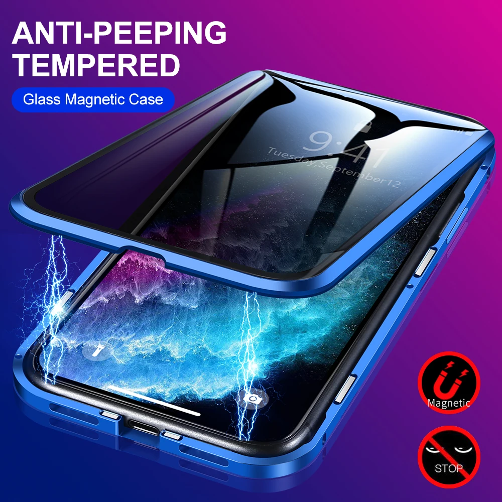 Double-sided Glass Phone Case For Vivo Y27 Y27S Y28 Y28S Y28E Y78 Y200 Pro Y300 Plus Y36 5G 4G Metal Magnetic Anti-peeping Cover