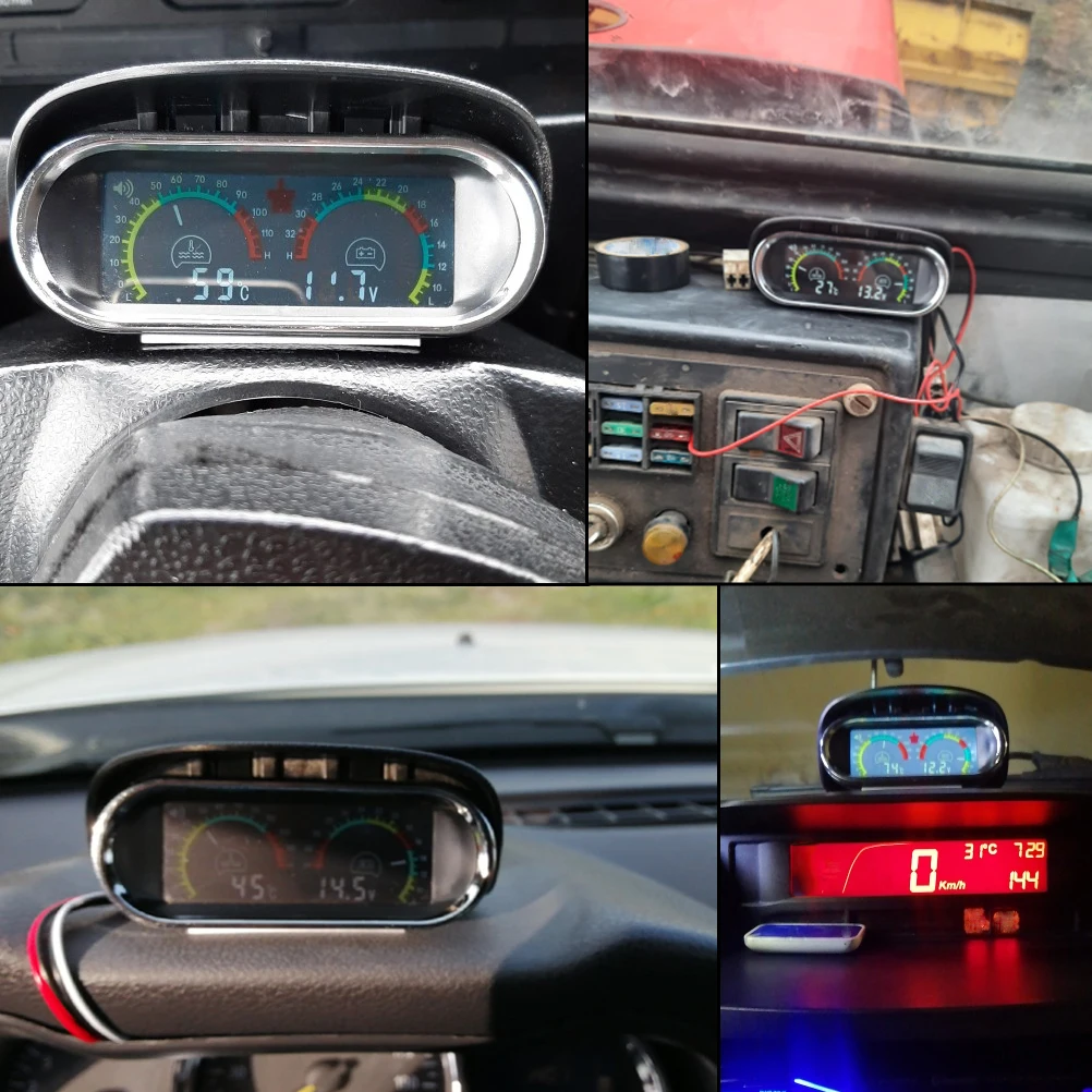 Car 12V 24V Car LCD Water Temperature Meter Thermometer Voltmeter Gauge 2 in 1 Temp & Voltage Meter 10mm Sensor Adapter 1/8NPT