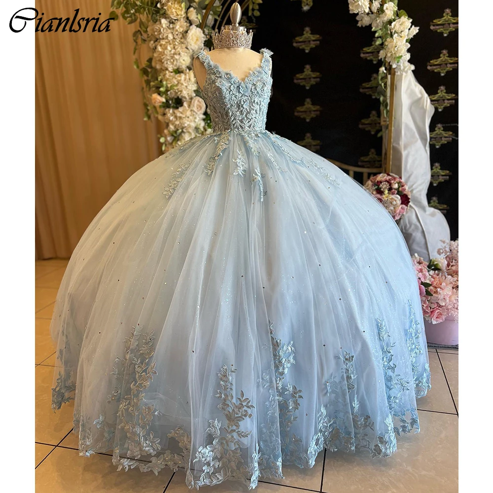 Vestido De baile con flores en 3D, traje De quinceañera, hombros descubiertos, apliques De encaje, corsé, 15 Años