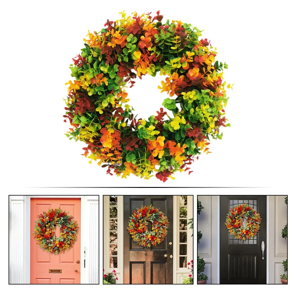

Artificial Eucalyptus Wreath Home Plant Rattan Farmhouse Decor Colorful Wedding Door Pendant Simulation Long Lasting