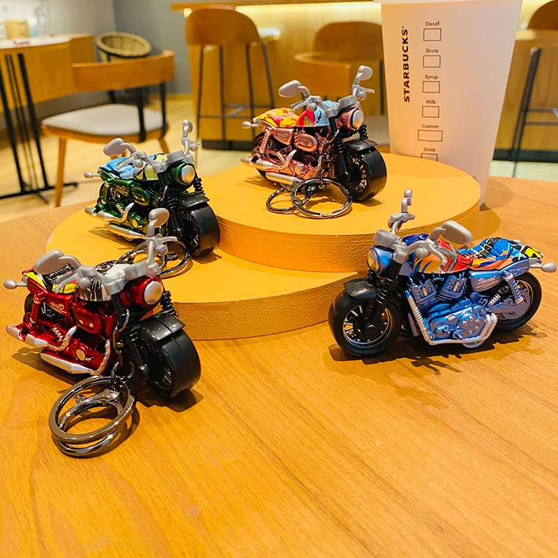 Creative Cool Mini Simulation Motorcycle Keychain Cartoon Key Chain Ring Holder Bag Pendant Model Toy Small Gift for Friend