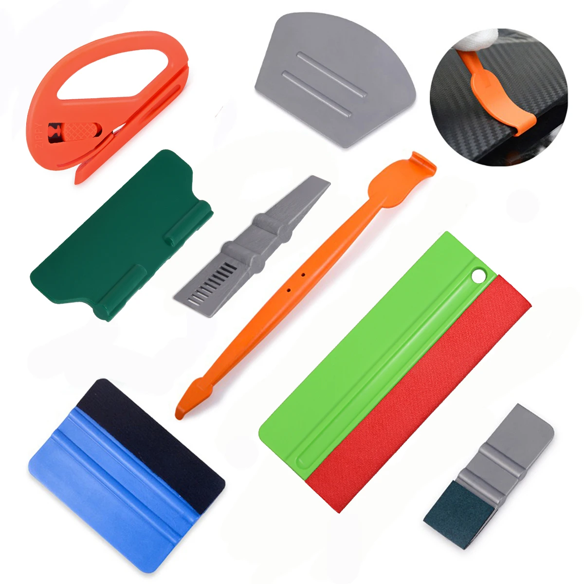 Kit de ferramentas para carro, envoltório de vinil, 50m, fita sem faca, filme de fibra de carbono, rodo magnético, 5m, 3 camadas, pano de tecido raspador