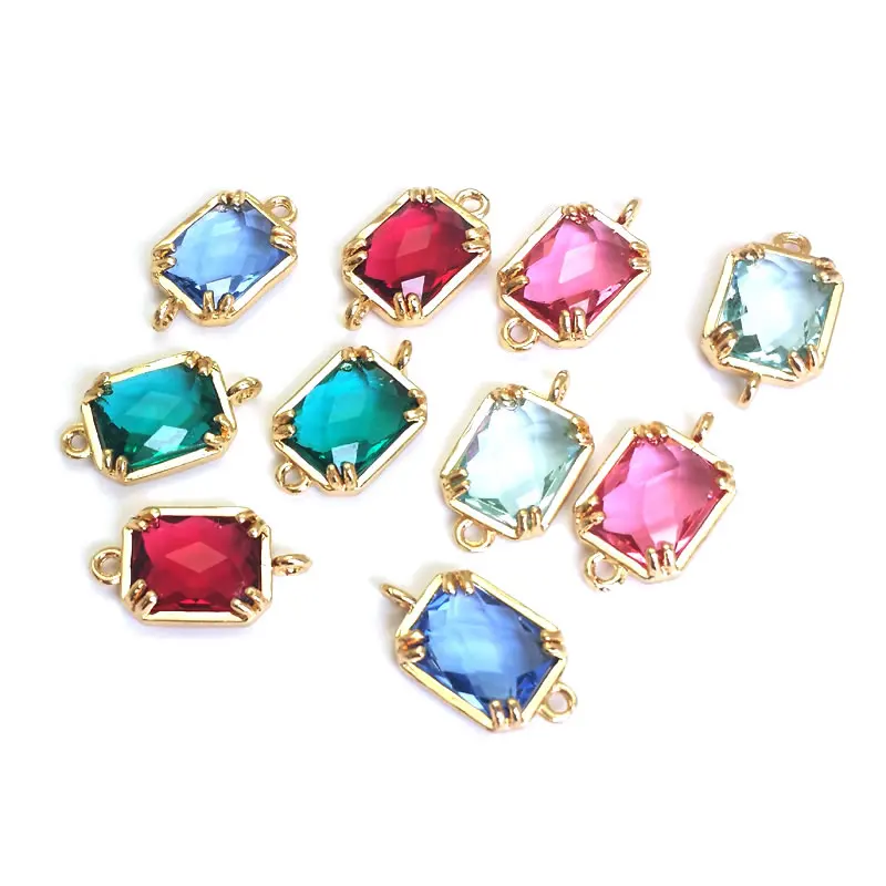 10PCS 9x16MM High Quality 18K Gold Color Brass and Glass 2 Holes Rectangle Connect Charms Pendants Diy Jewelry Accessories