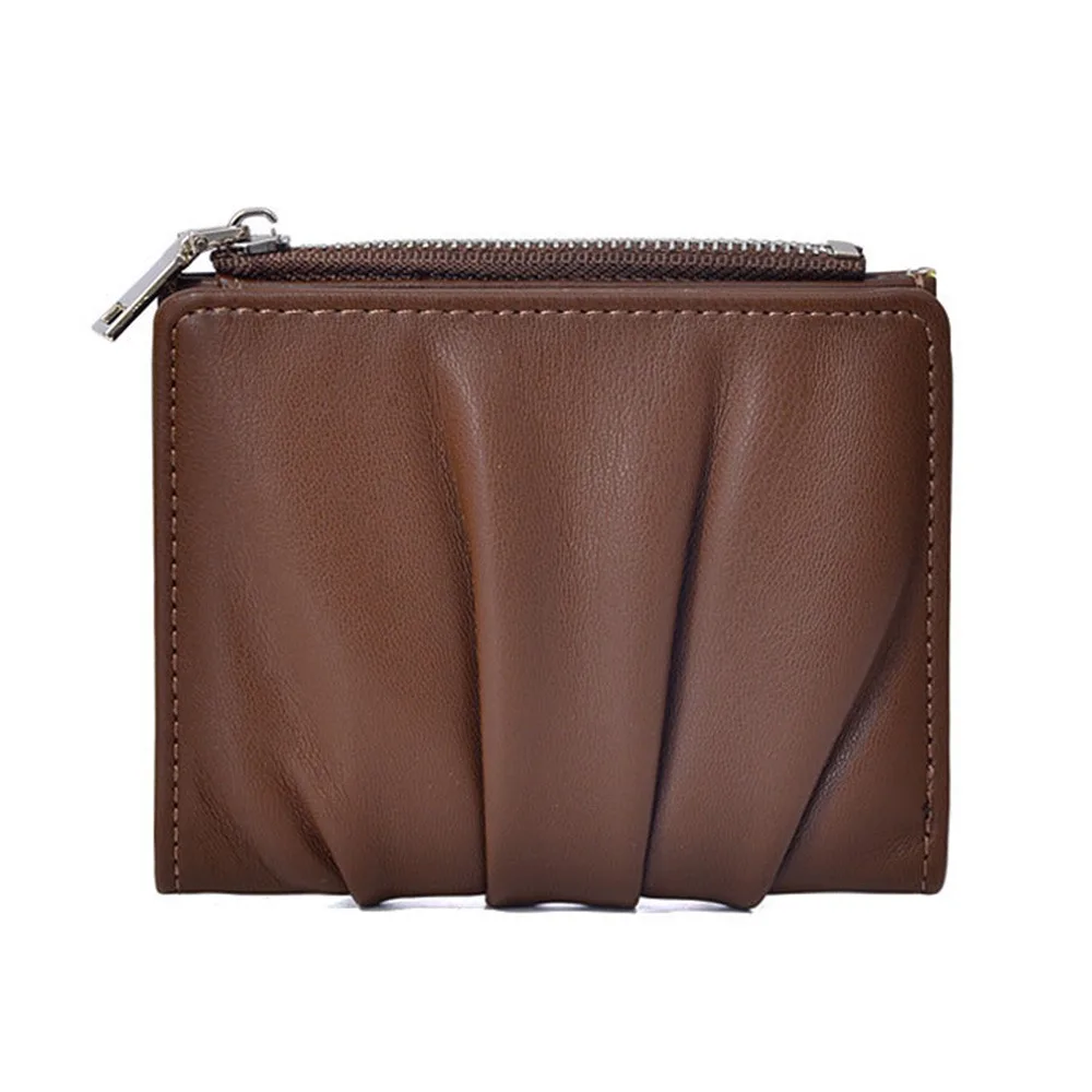

Trendy PU Leather Women Wallets Wrinkled Portable Card Holders Solid Color Female Purses