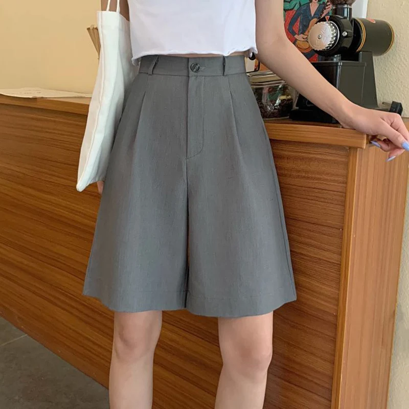 

Summer Girls Casual Fashion Straight Leg Pants Women Thin Suit Fabric Short Pants Girls Classic Ins Daily High Waist Shorts