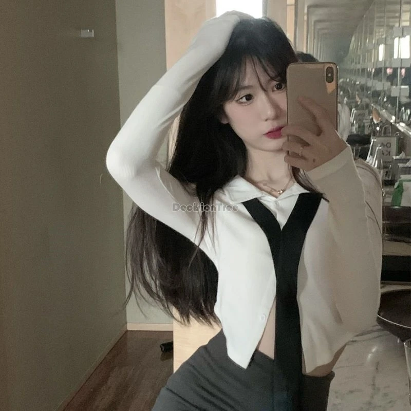 2024 korea style preppy suit women's new white long-sleeved shirt high waist tight skirt two piece fashion sexy jk uniform w941