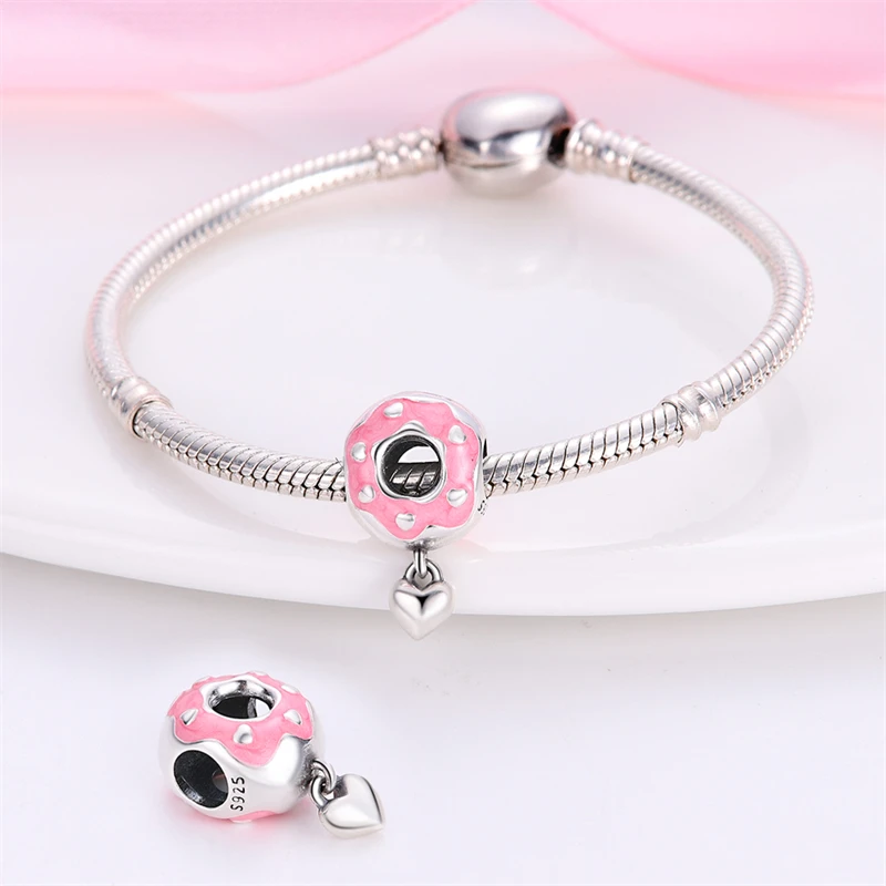 100% 925 Sterling Silver Fashion Coffee Donut Strawberry Afternoon Tea Charms Bead Fit Pandora 925 Oryginalna bransoletka DIY Biżuteria