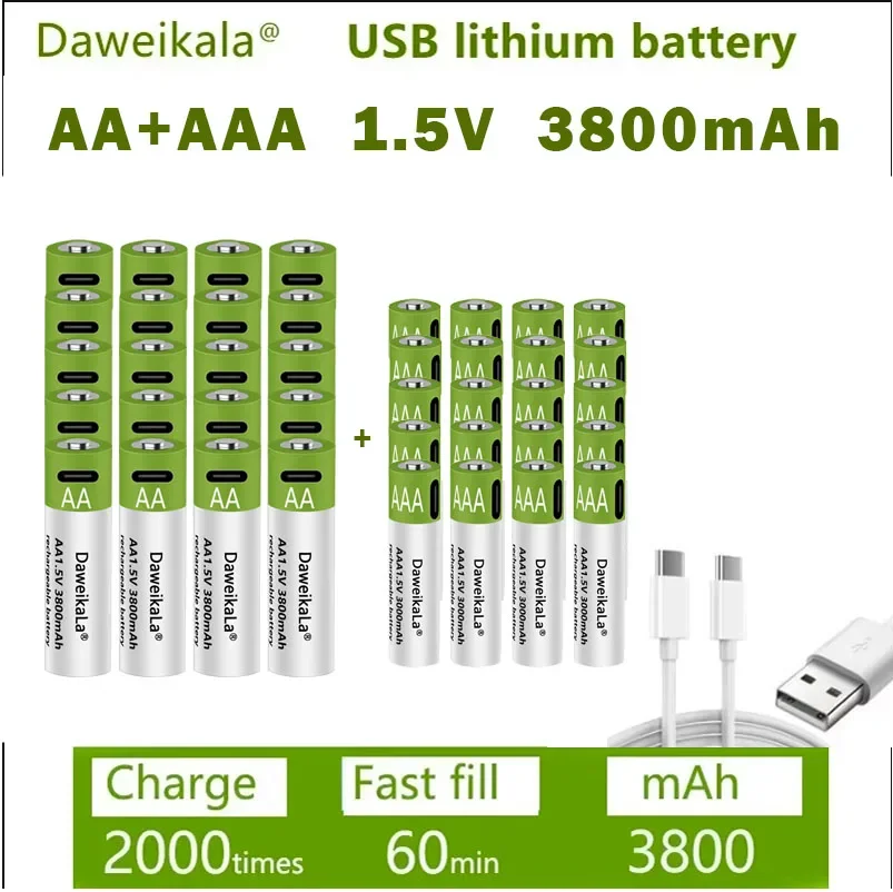 Новая аккумуляторная батарея AA AAA 1,5 В, полимерная литий-ионная батарея AA AAA для мыши с дистанционным управлением, маленький вентилятор, электрическая игрушка