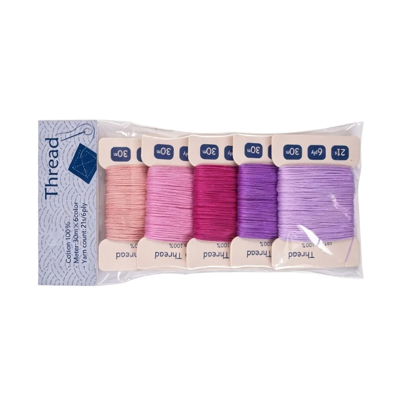 Cotton Hand Sewing Thread Set, 21 Count Six Cord, 30 M Lengths, 5 Tone Sewing Supply for Decorative Repair Use best sale